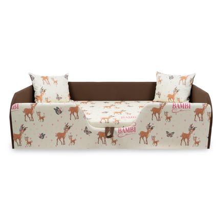 Standard leesésgátlós kárpitos gyerekágy ágyneműtartóval - csokibarna Bambi