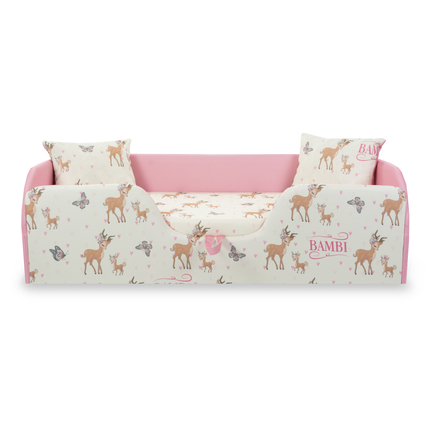 Standard leesésgátlós kárpitos gyerekágy ágyneműtartóval - rózsaszín bambis
