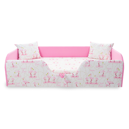 Standard leesésgátlós kárpitos gyerekágy ágyneműtartóval - rózsaszín flamingós