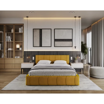 Kárpitozott franciaágy keret - FLORIDA - mustár Paris szövettel