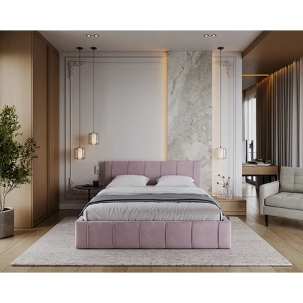 Kárpitozott franciaágy keret - FLORIDA - pink Paris szövettel