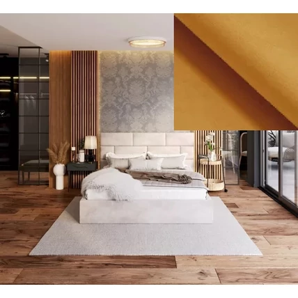 Kárpitozott franciaágy keret - PASADENA - Paris mustár színű szövettel