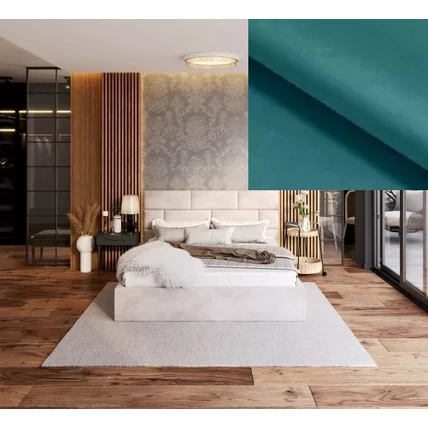 Kárpitozott franciaágy keret - PASADENA - Paris petrolkék szövettel