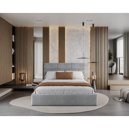 Kárpitozott franciaágy keret - PASADENA - Paris acélszürke szövettel