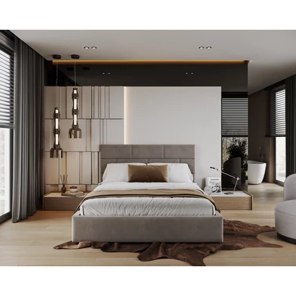 Kárpitozott franciaágy keret - PASADENA - Paris egér szürke szövettel