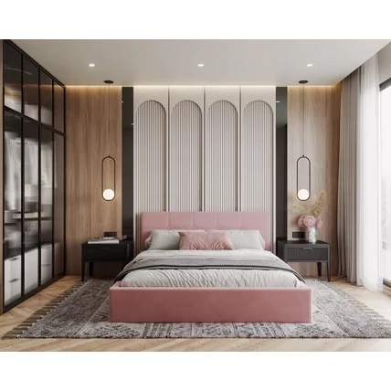 Kárpitozott franciaágy keret - RINO - pink Paris szövettel