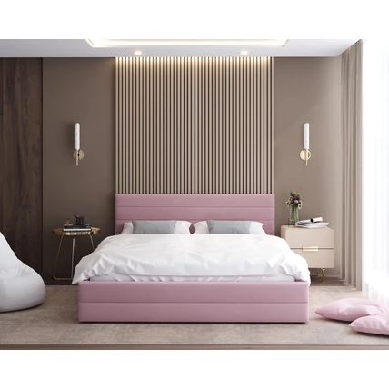 Kárpitozott franciaágy keret - VIRGINIA - pink színű Paris szövettel