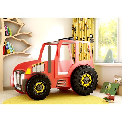 Traktor formájú gyerekágy matraccal: piros színben