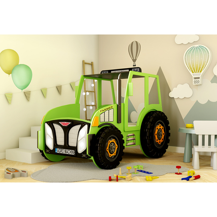 Traktor formájú gyerekágy matraccal: zöld színben