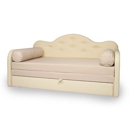 Romantic kihúzható kanapéágy - beige eco bőr keret - diamond beige fekvő