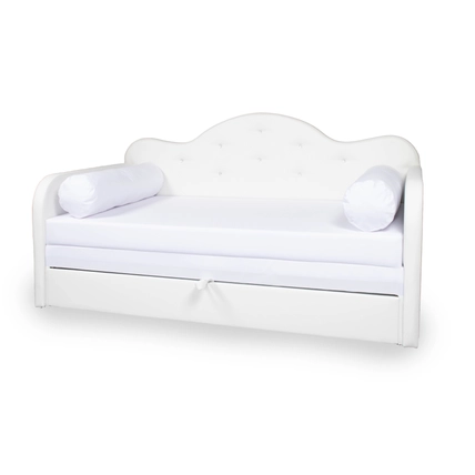 Romantic kihúzható kanapéágy - fehér eco bőr keret - diamond fehér fekvő