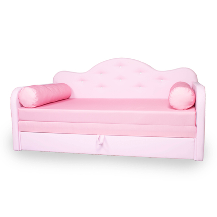 Romantic kihúzható kanapéágy - rózsaszín eco bőr keret - diamond puncs fekvő