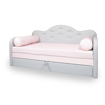 Romantic kihúzható kanapéágy - szürke eco bőr keret - diamond rózsaszín fekvő