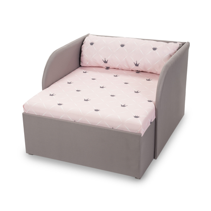 Rori Diamond ágyneműtartós kárpitos fotelágy - szürke rózsaszín koronás