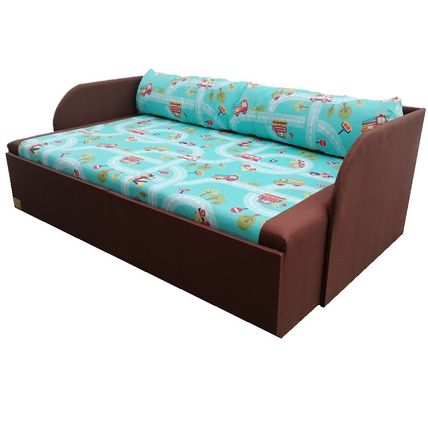 Rori Sunshine ágyneműtartós kihúzható kanapéágy - csokibarna türkiz kisautós
