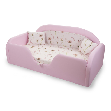 Sky Eco prémium eco bőr keretes ágyneműtartós gyerekágy - rózsaszín pitypangos