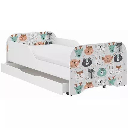 Gyerekágy ágyneműtartóval - Miki - 14 erdei állatos
