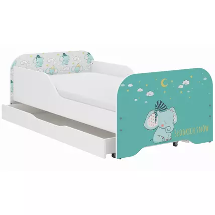 Gyerekágy ágyneműtartóval - Miki 70x140 cm - 18 elefántos mintával