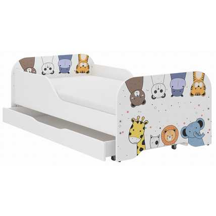 Gyerekágy ágyneműtartóval - Miki - 24 állatos támlával
