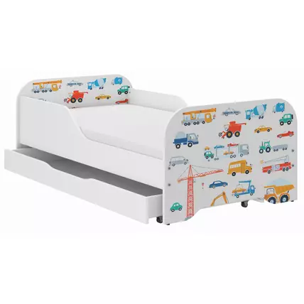 Gyerekágy ágyneműtartóval 70x140 cm - Miki - 15 Trucks