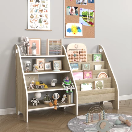 Montessori 2in1 könyvespolc gyerekeknek – világos tölgy