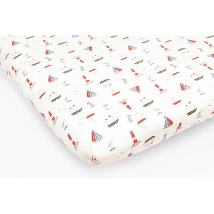 Pamut gumis lepedő gyerekágyra - Jersey tengerész - 60x120 cm