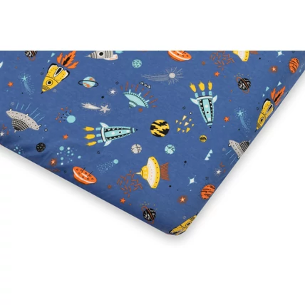 Pamut gumis lepedő gyerekágyra - Jersey űrhajós - 60x120 cm