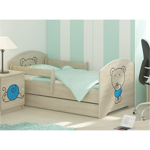 Ágyneműtartós gyerekágy ágyráccsal - Oskar - kék macis
