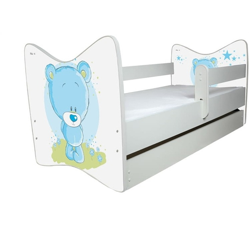 Ágyneműtartós gyerekágy ágyráccsal és matraccal - Junior Delux - kék  macis