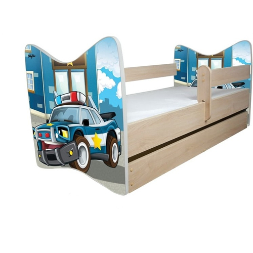 Ágyneműtartós gyerekágy ágyráccsal és matraccal - Junior Delux - rendőrautós