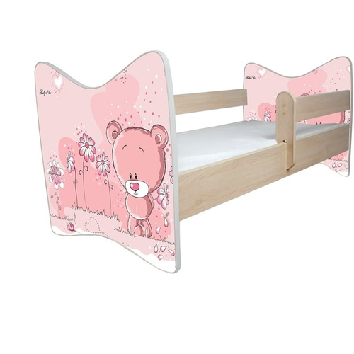 Junior Delux gyerekágy matraccal - világos tölgy színű - pink Bear