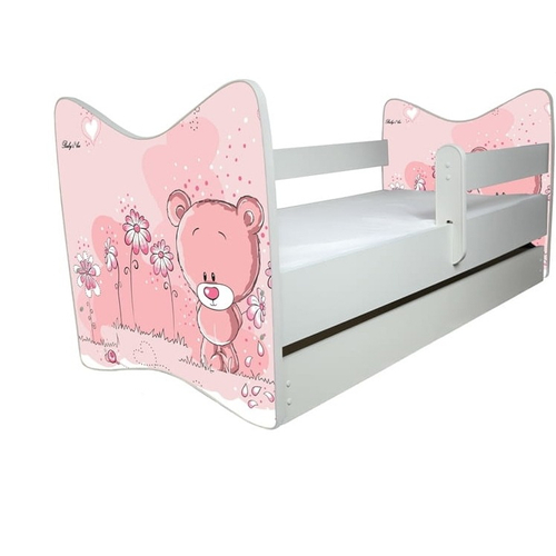 Ágyneműtartós gyerekágy ágyráccsal és matraccal - Junior Delux - rózsaszín macis