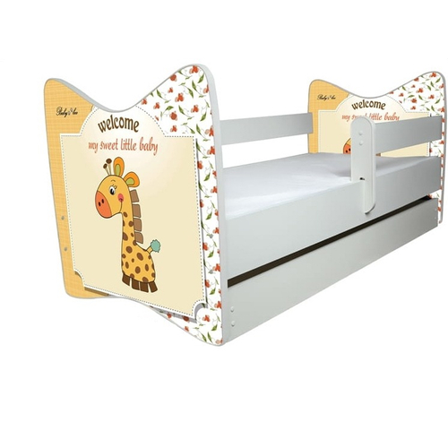 Ágyneműtartós gyerekágy ágyráccsal és matraccal - Junior Delux - sárga zsiráfos