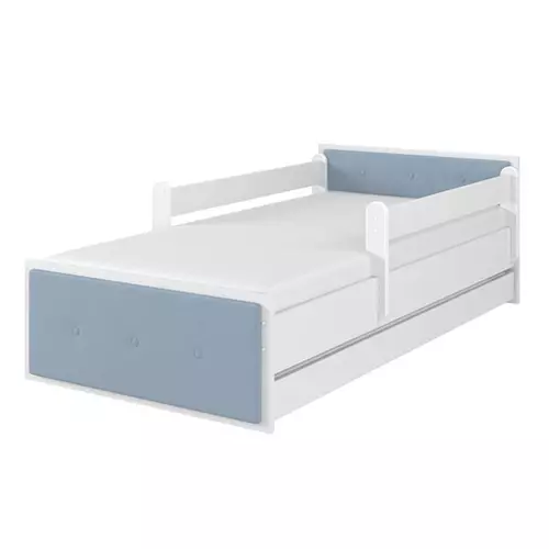 Ágyneműtartós gyerekágy ágyráccsal 90x200 cm - MAX - fehér-kék