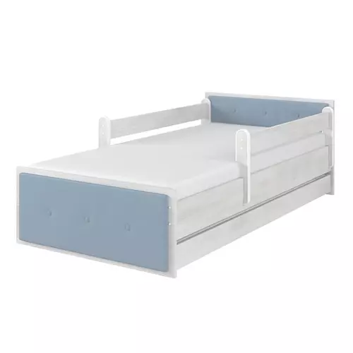 Ágyneműtartós gyerekágy ágyráccsal 90x200 cm - MAX - norvég fenyő - kék