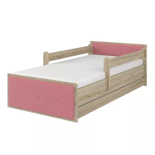 Ágyneműtartós gyerekágy ágyráccsal - MAX 90x180 cm - sonoma - rózsaszín