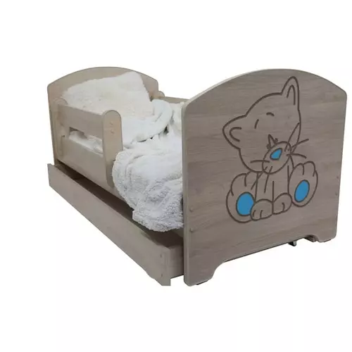 Gyerekágy ágyneműtartóval - Oskar 70x140 cm - sonoma - kék cicás