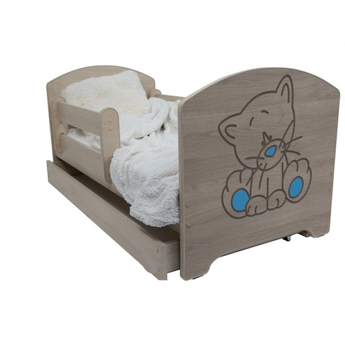 Gyerekágy ágyneműtartóval - Oskar - sonoma - kék cicás