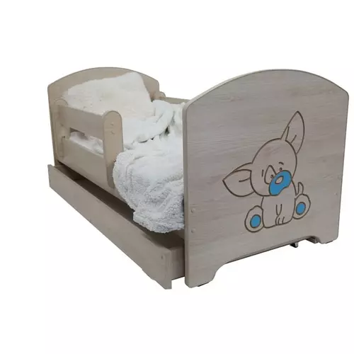 Gyerekágy ágyneműtartóval - Oskar 70x140 cm - sonoma - kék csivavás