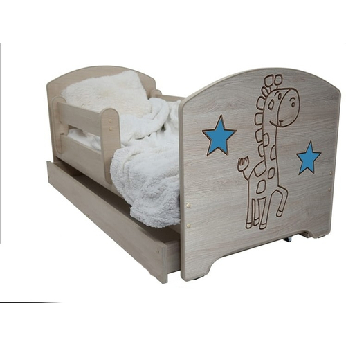 Gyerekágy ágyneműtartóval - Oskar - sonoma - zsiráfos és kék csillagos