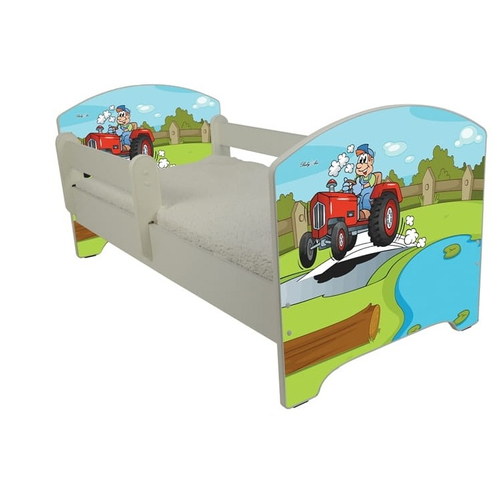 Ágyneműtartós gyerekágy ágyráccsal - Oskar - traktoros
