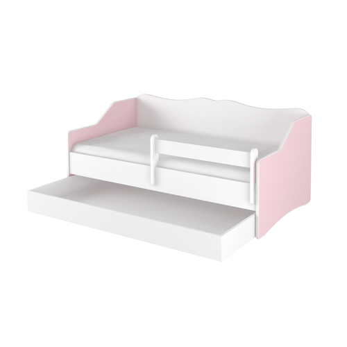 Ágyneműtartós gyerekágy ágyráccsal - Lulu  - fehér-rózsaszín