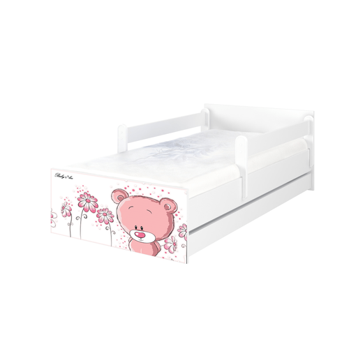 Ágyneműtartós gyerekágy ágyráccsal - MAX - rózsaszín macis