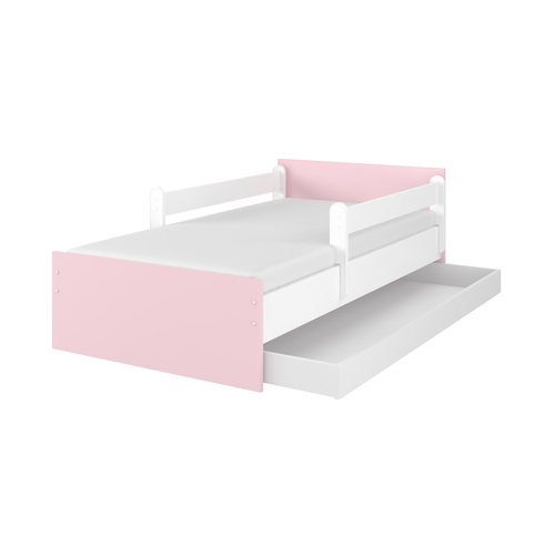 Ágyneműtartós gyerekágy ágyráccsal - MAX - fehér rózsaszín