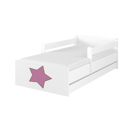 Ágyneműtartós gyerekágy ágyráccsal - MAX - fehér színben - rózsaszín csillagos