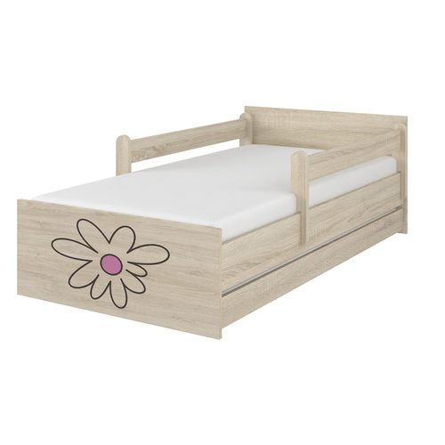 Ágyneműtartós gyerekágy ágyráccsal - MAX - rózsaszín virágos