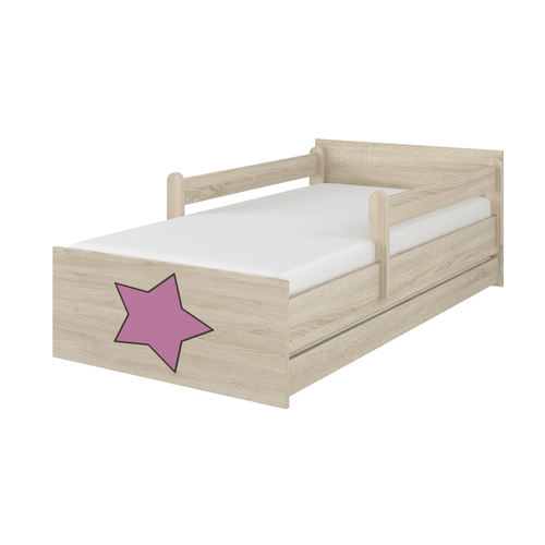 Ágyneműtartós gyerekágy ágyráccsal - MAX - rózsaszín csillagos