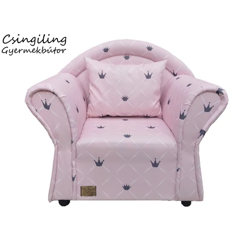 TINY nagy méretű masszív gyerekfotel: rózsaszín Chesterfield koronás 2