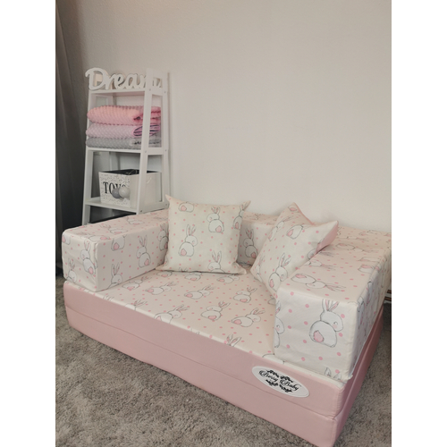 Berry Baby szivacs kanapéágy és hempergő levehető huzattal - rózsaszín Sweet Bunny nyuszis