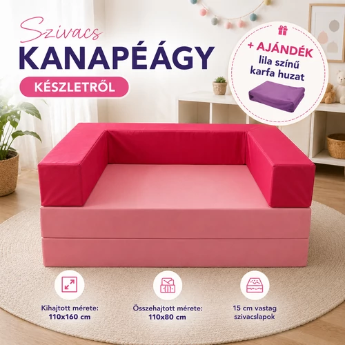 Szivacs kanapéágy és hempergő levehető huzattal - puncs-pink